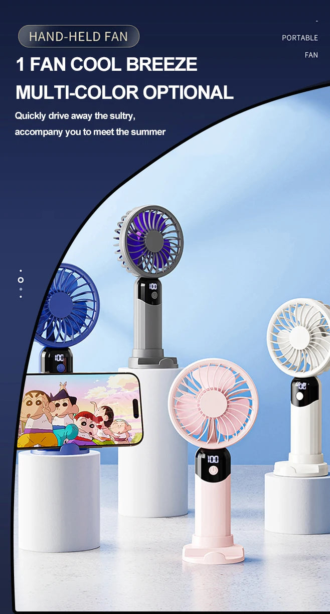 Handheld small fan, portable portable small mini fan, high wind power charging model, silent office desk hanging neck stand fan