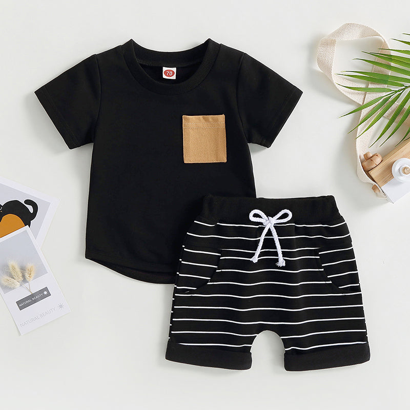 2023-03-01 Lioraitiin 0-4Years Baby Kids Boys 2Pcs Summer Set Short Sleeve Crew Neck T-shirt with Striped Shorts Outfit