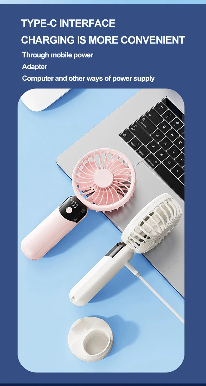 Handheld small fan, portable portable small mini fan, high wind power charging model, silent office desk hanging neck stand fan