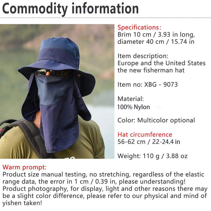 Fisherman's hat, male sun hat, summer outdoor quick drying sun hat, fishing breathable sun hat, female face mask hat