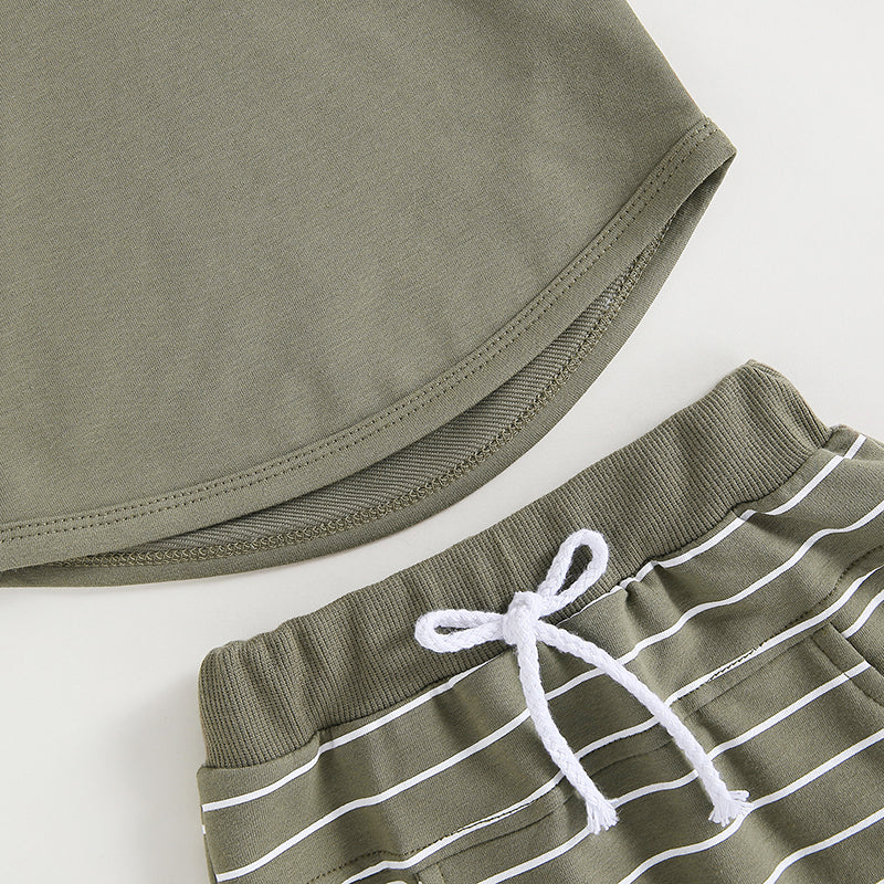 2023-03-01 Lioraitiin 0-4Years Baby Kids Boys 2Pcs Summer Set Short Sleeve Crew Neck T-shirt with Striped Shorts Outfit
