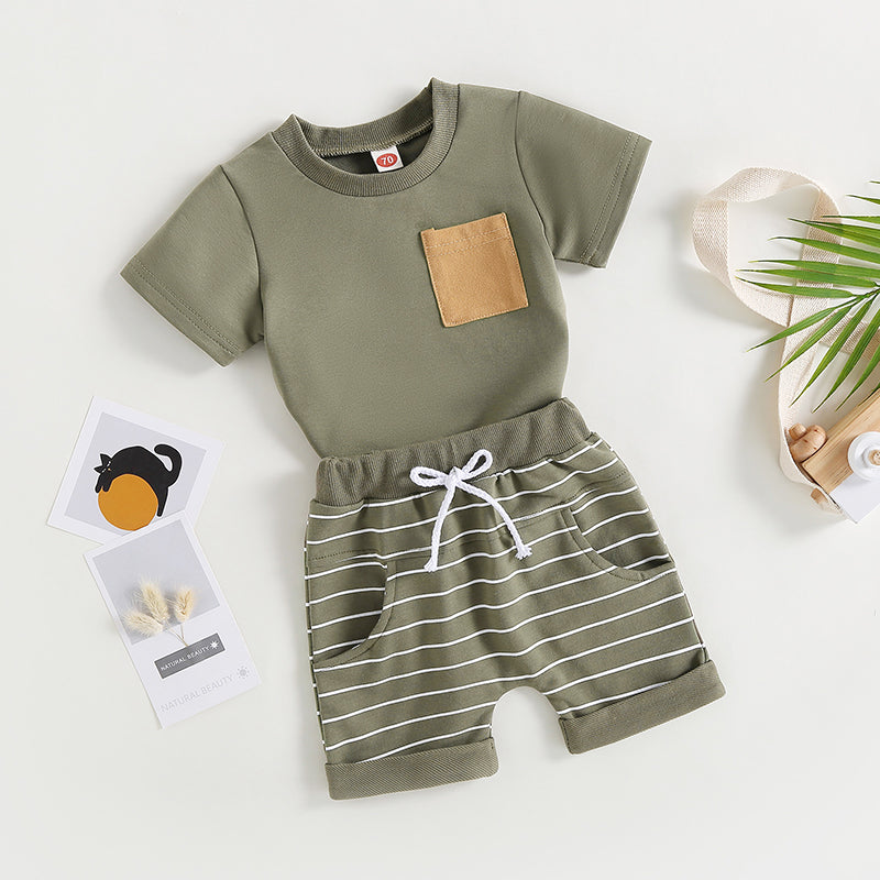2023-03-01 Lioraitiin 0-4Years Baby Kids Boys 2Pcs Summer Set Short Sleeve Crew Neck T-shirt with Striped Shorts Outfit