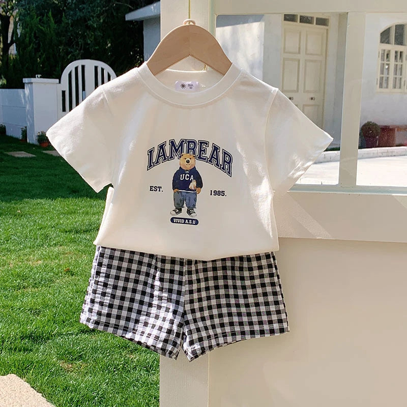 Summer Clothes Kids Girl Boy Short Sleeved Suit T-shirt + Shorts Children's Wear Casual Printed Tees Two Piece Outfits 1-6 Age