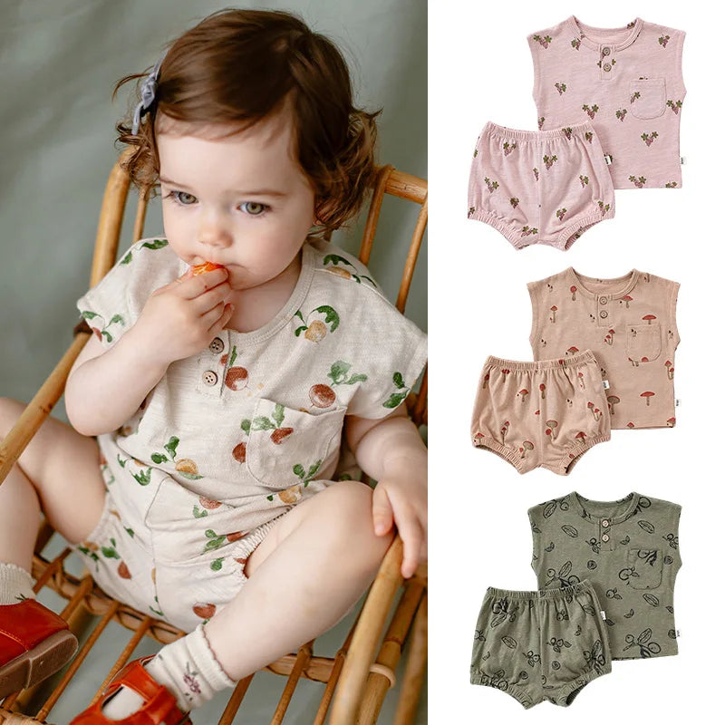 0-3T 100% Cotton Newborn Kid Baby Girl 2pcs Clothes Set Summer Print Top and Shorts Set Casual Cotton Two Piece Set Cute Outfit