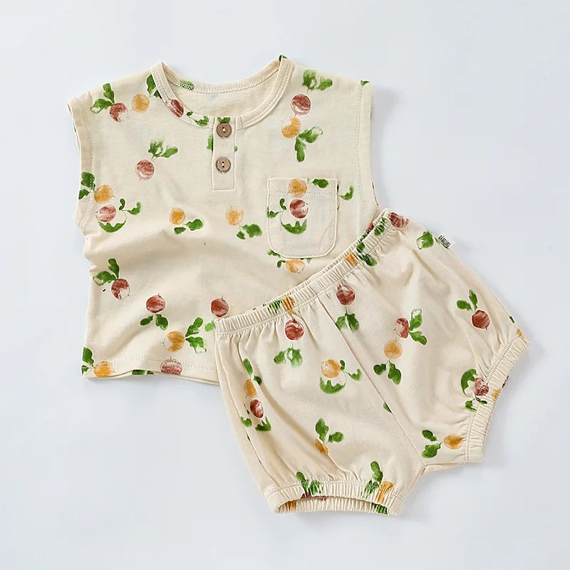 0-3T 100% Cotton Newborn Kid Baby Girl 2pcs Clothes Set Summer Print Top and Shorts Set Casual Cotton Two Piece Set Cute Outfit