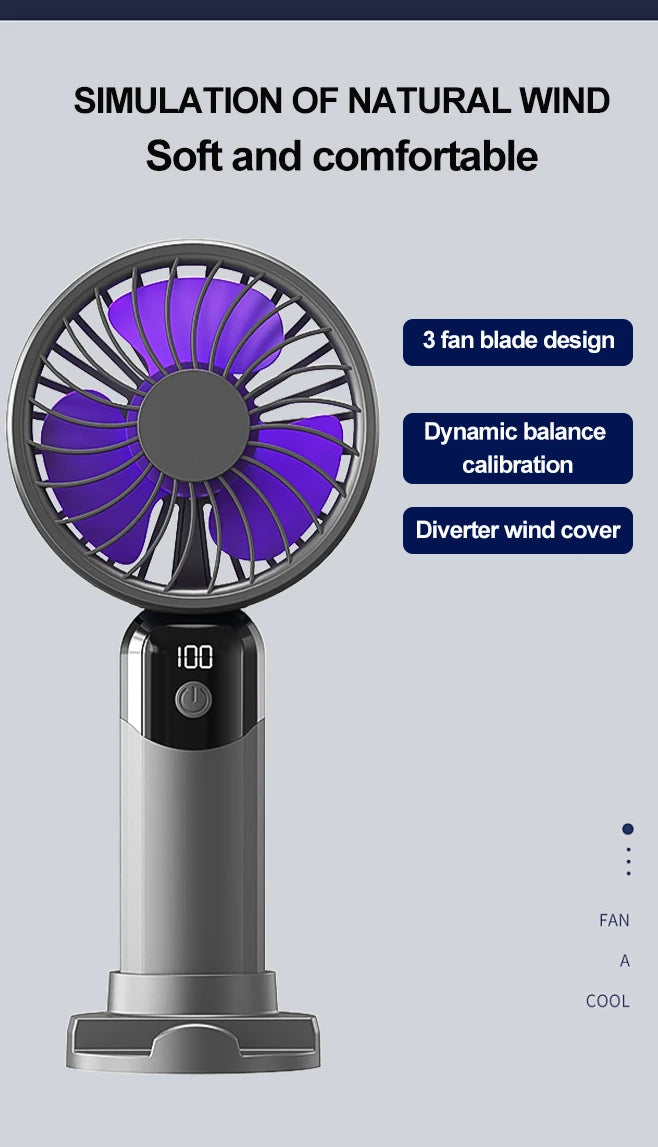 Handheld small fan, portable portable small mini fan, high wind power charging model, silent office desk hanging neck stand fan