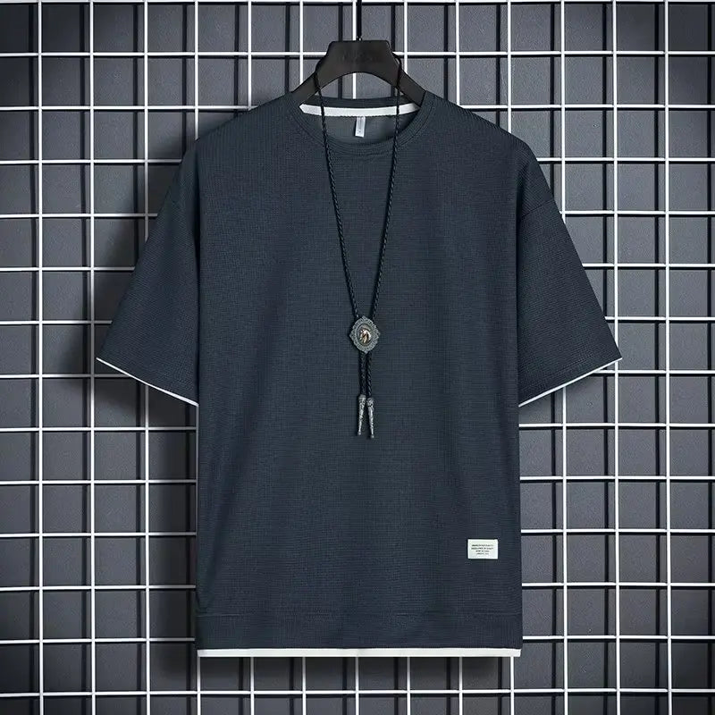 Men's Summer Short Sleeve Waffle Top Casual Breathable Comfortable 1pcs T-shirt for Active Lifestyle Acorrding to image color