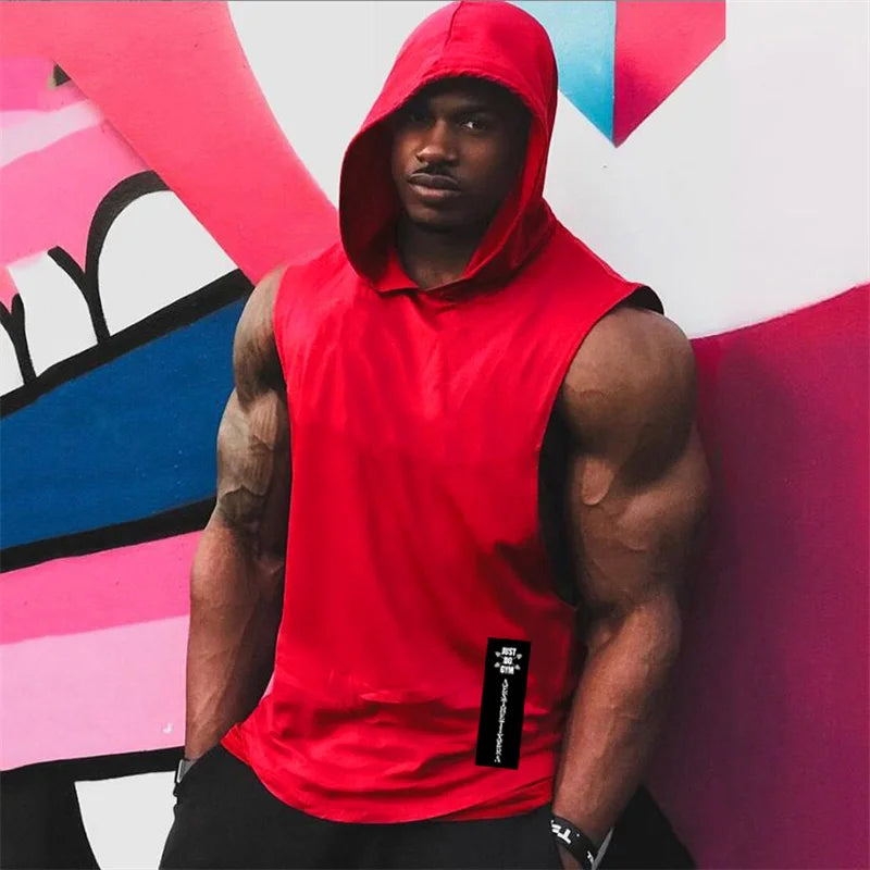 Gym Hooded Clothing Summer Cotton Fitness Tank Tops Open Side Mens Workout Muscles Vests Bodybuilding Sleeveless Loose Hoodie