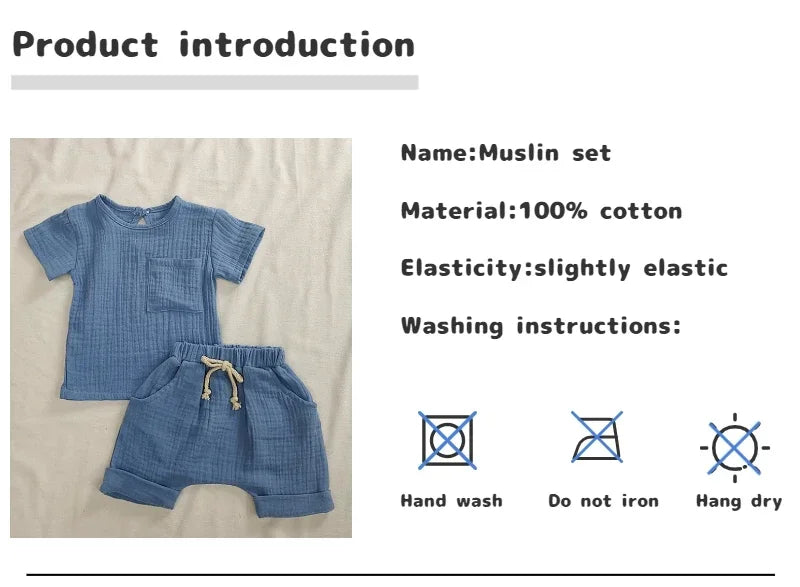 2 Pieces Babies Outfit Set Cotton Newborn Baby Girl Clothes Boys Toddler Romper T-shirts and Shorts Infant Design Soft Clothes