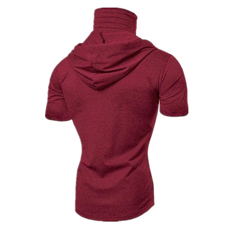 Summer Hooded T-Shirt Stretch Pullover Slim Fitness Personality Stretch Leisure Sport Shirt Ninja Suit Short-sleeved Mask Top