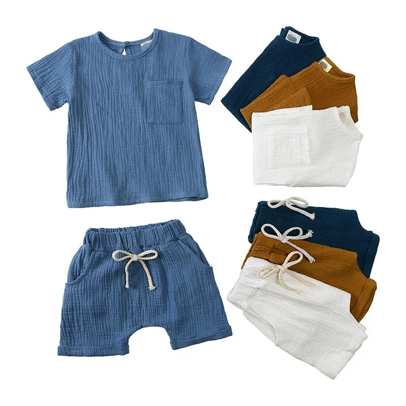 2 Pieces Babies Outfit Set Cotton Newborn Baby Girl Clothes Boys Toddler Romper T-shirts and Shorts Infant Design Soft Clothes