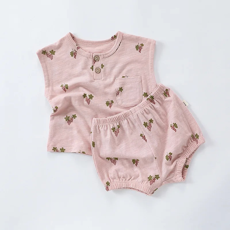 0-3T 100% Cotton Newborn Kid Baby Girl 2pcs Clothes Set Summer Print Top and Shorts Set Casual Cotton Two Piece Set Cute Outfit