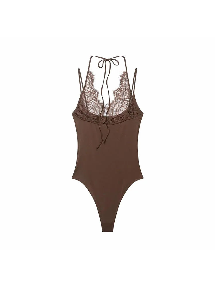 Women Pure Color Lace Jumpsuit Women's One-Piece Suit ort Pants Mid Waist Female Jumpsuit