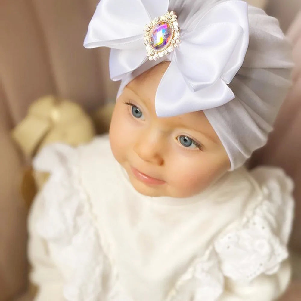 1 Pieces Children Print Baby Hat Kids Cap Newborn Girls Bowknot Diamond Photography Props Spring Autumn Beanie Infant Props