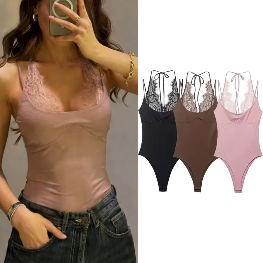 Women Pure Color Lace Jumpsuit Women's One-Piece Suit ort Pants Mid Waist Female Jumpsuit