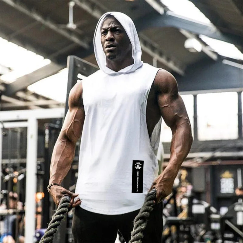 Gym Hooded Clothing Summer Cotton Fitness Tank Tops Open Side Mens Workout Muscles Vests Bodybuilding Sleeveless Loose Hoodie