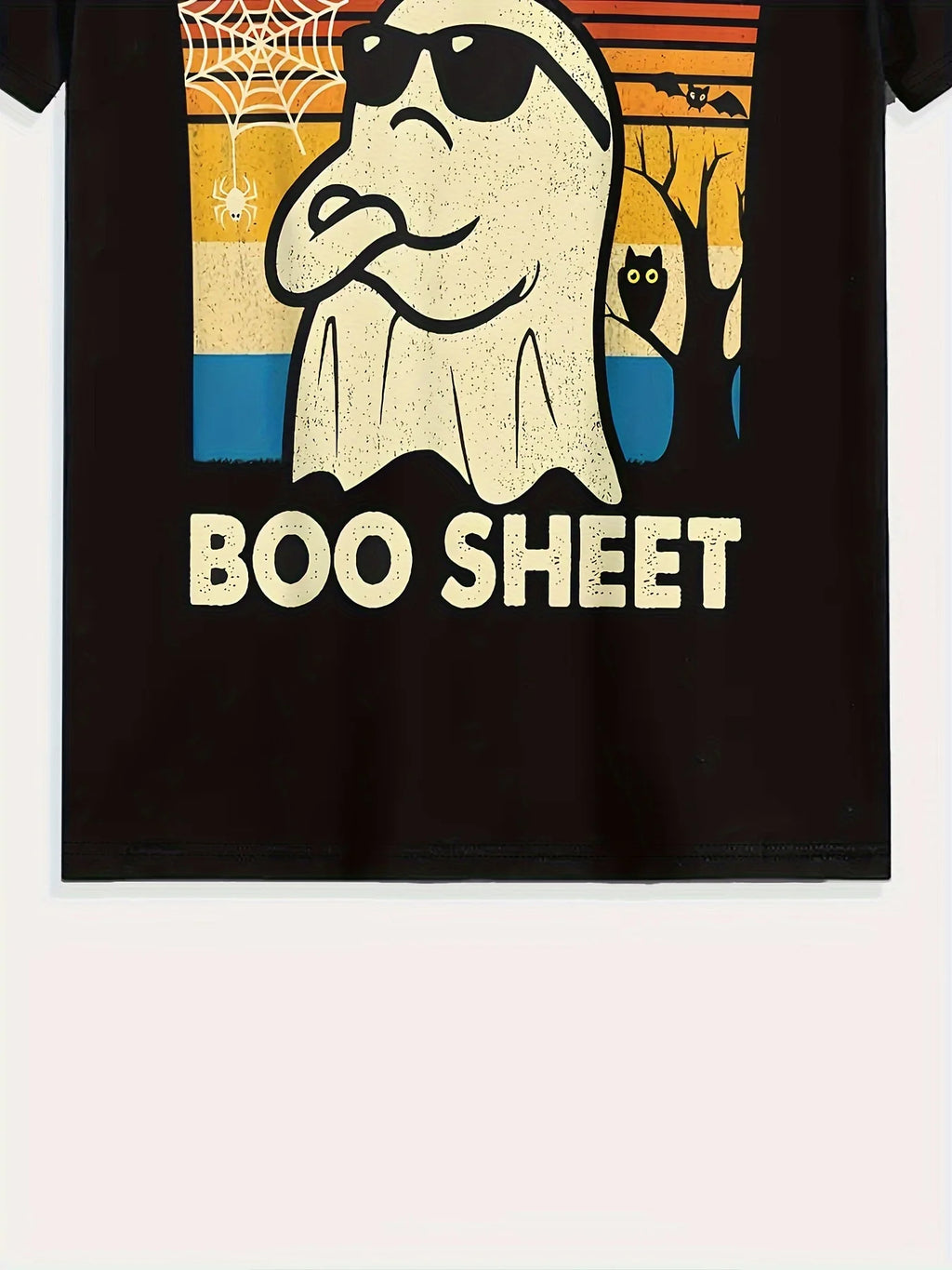 Summer men's fashionable cartoon white little ghost letter interesting printed pattern T-shirt, versatile casual sports