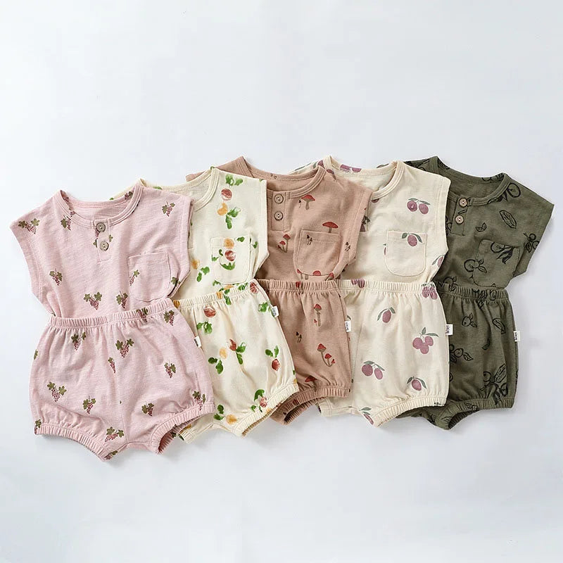 0-3T 100% Cotton Newborn Kid Baby Girl 2pcs Clothes Set Summer Print Top and Shorts Set Casual Cotton Two Piece Set Cute Outfit