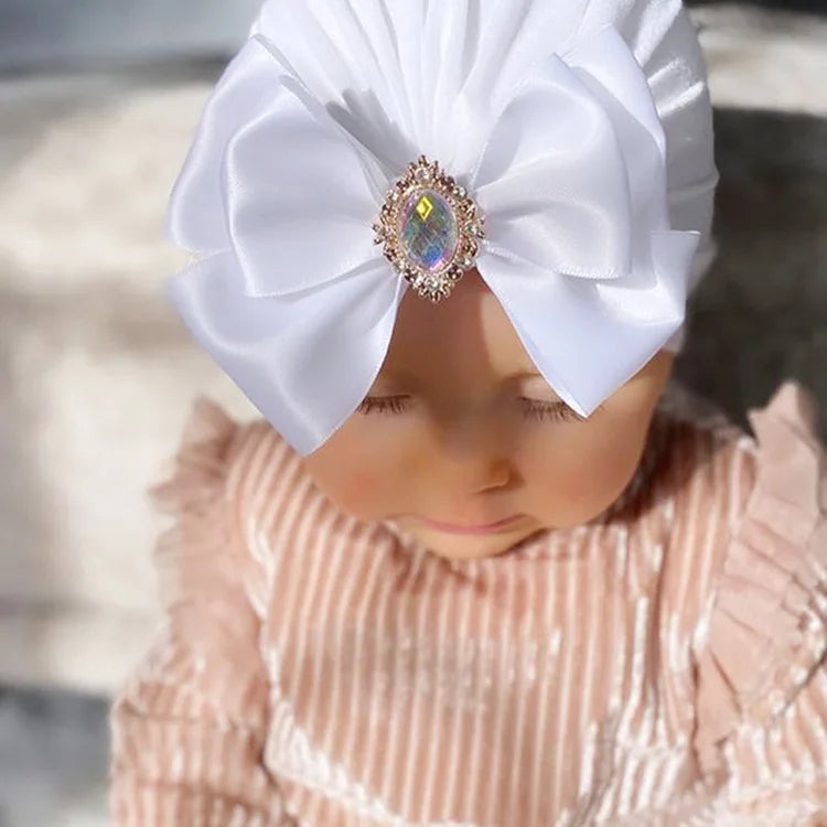 1 Pieces Children Print Baby Hat Kids Cap Newborn Girls Bowknot Diamond Photography Props Spring Autumn Beanie Infant Props