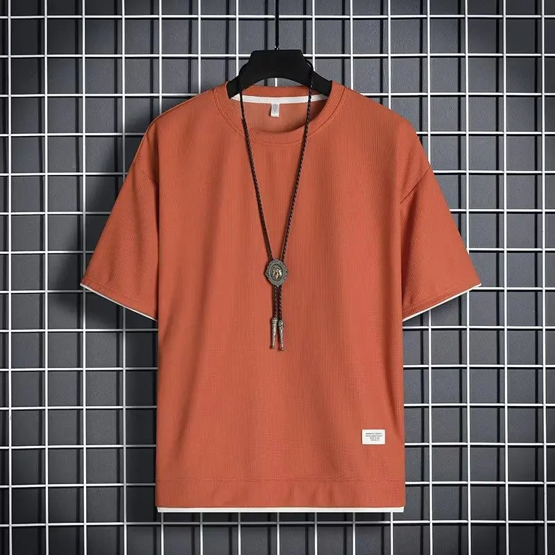 Men's Summer Short Sleeve Waffle Top Casual Breathable Comfortable 1pcs T-shirt for Active Lifestyle Acorrding to image color