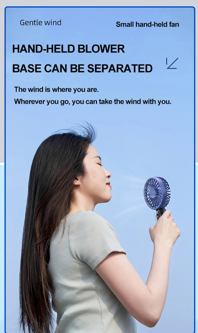 Handheld small fan, portable portable small mini fan, high wind power charging model, silent office desk hanging neck stand fan
