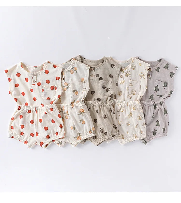 0-3T 100% Cotton Newborn Kid Baby Girl 2pcs Clothes Set Summer Print Top and Shorts Set Casual Cotton Two Piece Set Cute Outfit