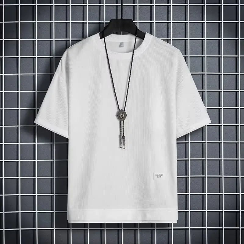 Men's Summer Short Sleeve Waffle Top Casual Breathable Comfortable 1pcs T-shirt for Active Lifestyle Acorrding to image color