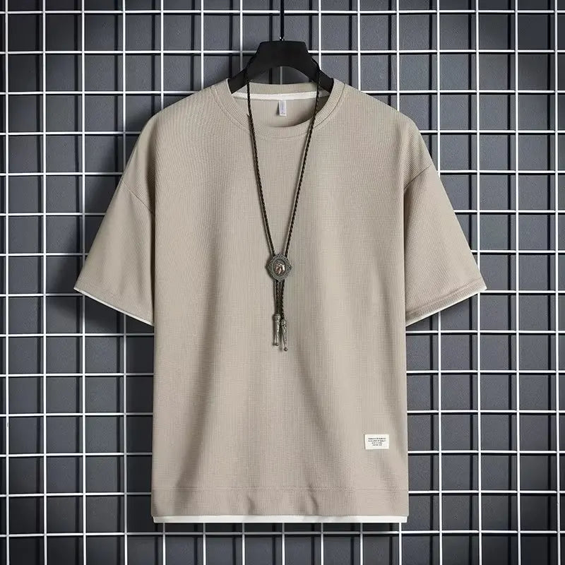 Men's Summer Short Sleeve Waffle Top Casual Breathable Comfortable 1pcs T-shirt for Active Lifestyle Acorrding to image color