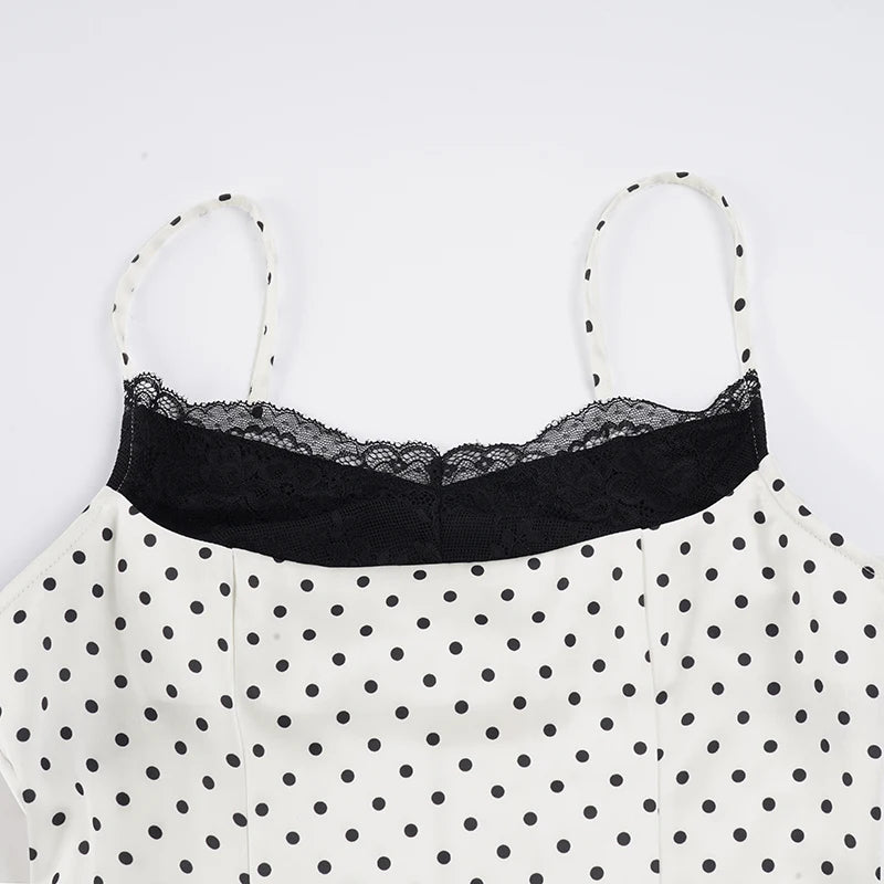 SUCHCUTE Chic Lace Patchwork Polka Dot Camis Tops Elegant Sleeveless Tank Tops Summer Casual Daily Wear Streetwear Camisole 2026