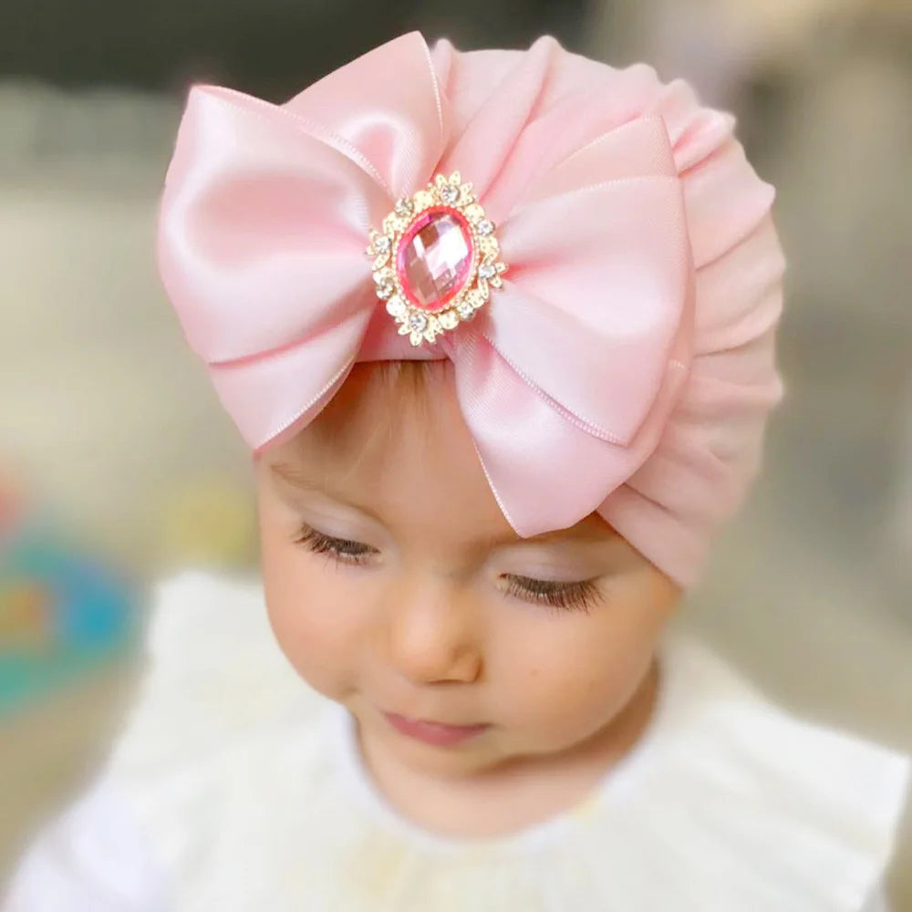 1 Pieces Children Print Baby Hat Kids Cap Newborn Girls Bowknot Diamond Photography Props Spring Autumn Beanie Infant Props