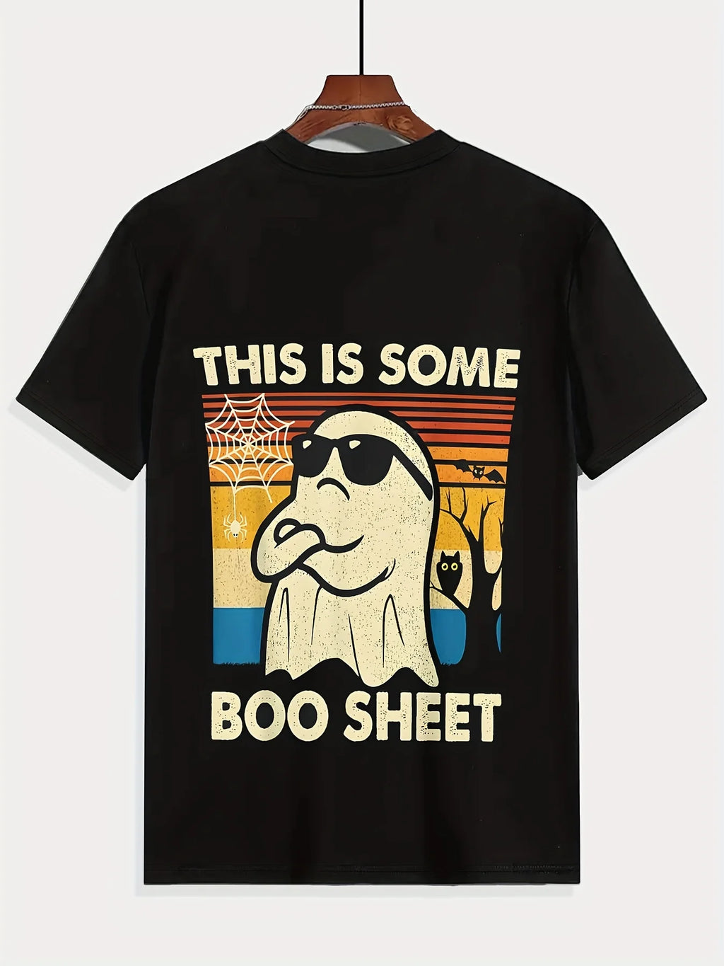 Summer men's fashionable cartoon white little ghost letter interesting printed pattern T-shirt, versatile casual sports