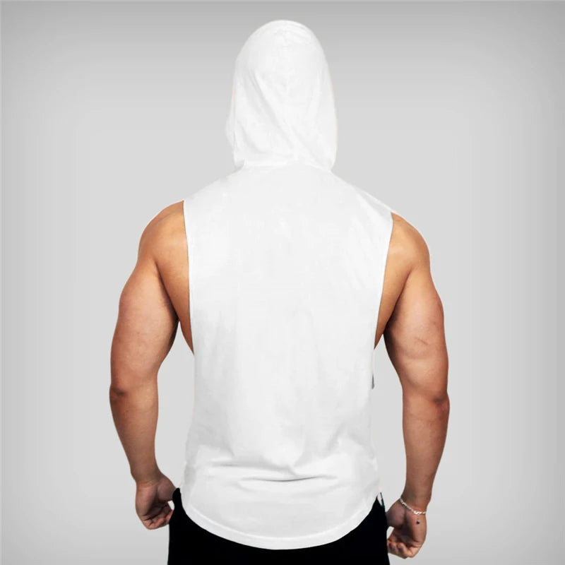 Gym Hooded Clothing Summer Cotton Fitness Tank Tops Open Side Mens Workout Muscles Vests Bodybuilding Sleeveless Loose Hoodie