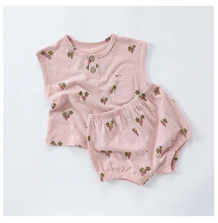 0-3T 100% Cotton Newborn Kid Baby Girl 2pcs Clothes Set Summer Print Top and Shorts Set Casual Cotton Two Piece Set Cute Outfit