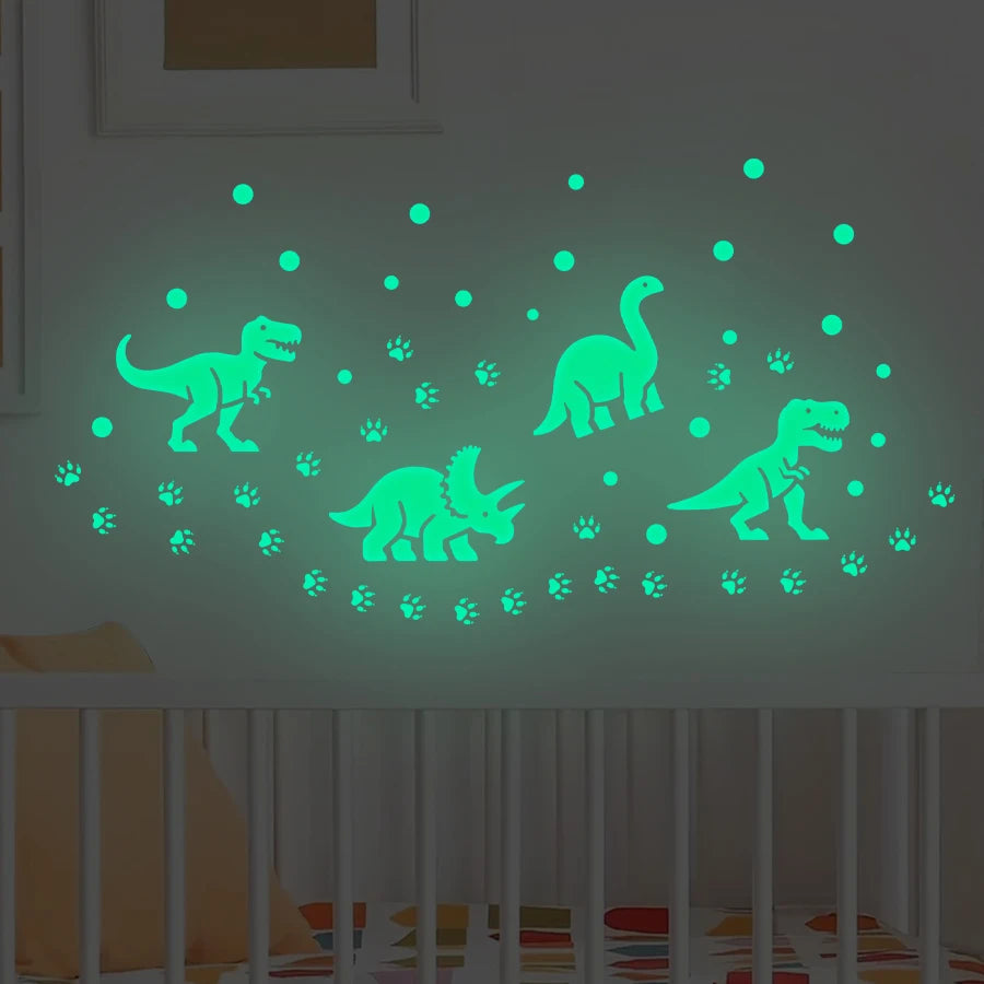 Glow-in-the-Dark Cartoon Dinosaur Wall Stickers - Dinosaur Claw Print  Decals Self-Adhesive Home Decor For Kids Bedroom Playroom