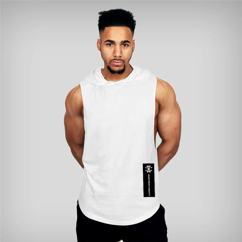 Gym Hooded Clothing Summer Cotton Fitness Tank Tops Open Side Mens Workout Muscles Vests Bodybuilding Sleeveless Loose Hoodie