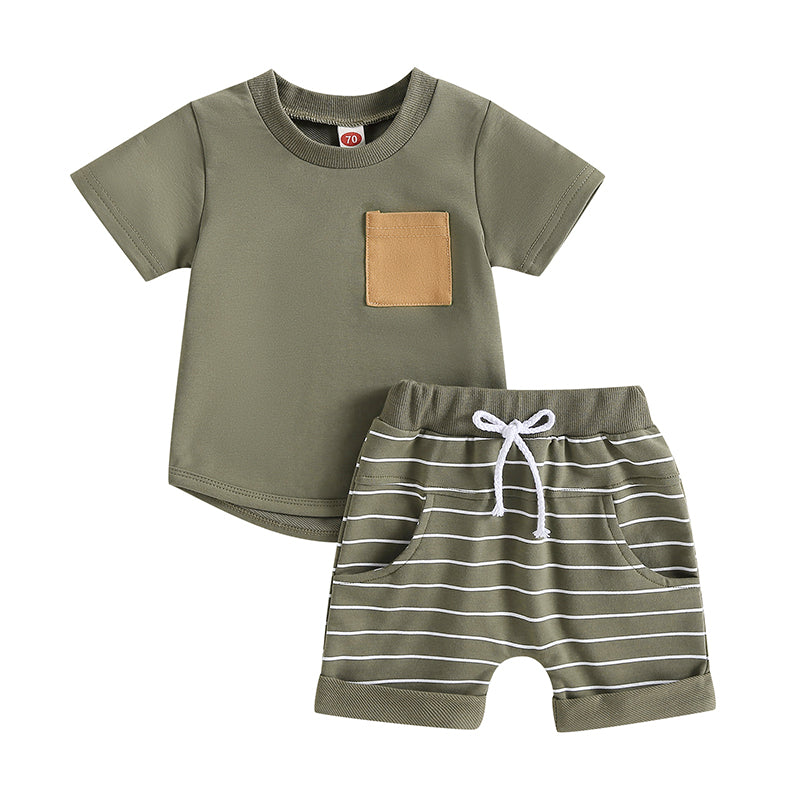 2023-03-01 Lioraitiin 0-4Years Baby Kids Boys 2Pcs Summer Set Short Sleeve Crew Neck T-shirt with Striped Shorts Outfit