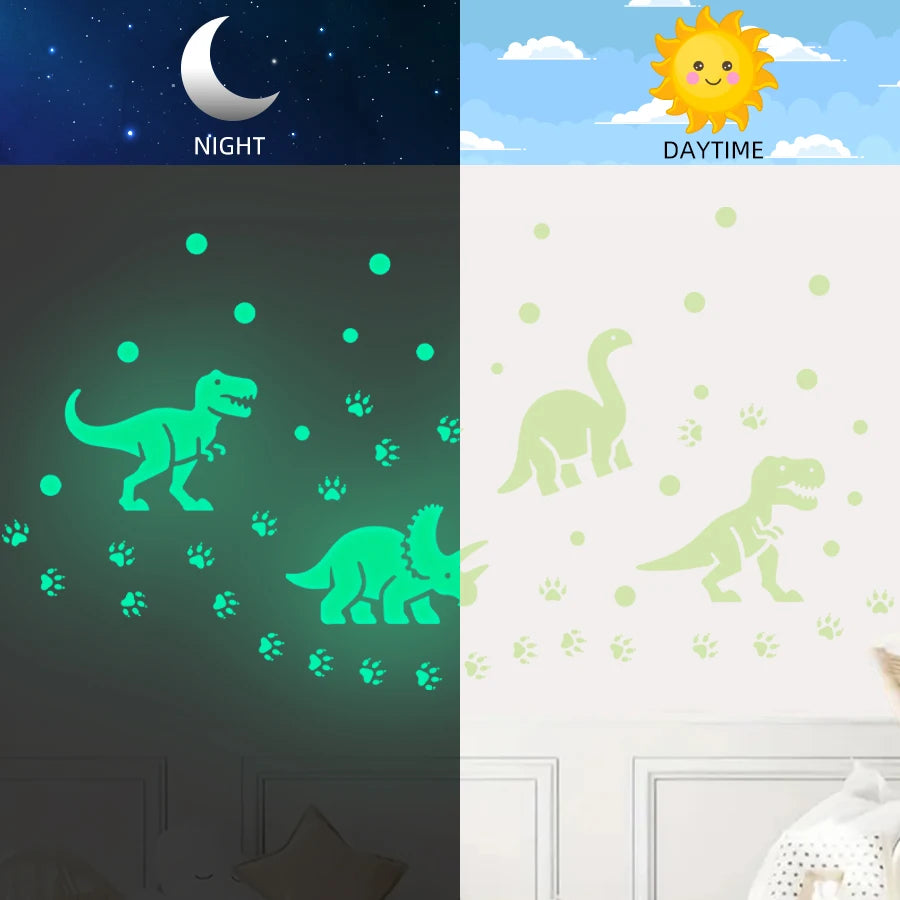Glow-in-the-Dark Cartoon Dinosaur Wall Stickers - Dinosaur Claw Print  Decals Self-Adhesive Home Decor For Kids Bedroom Playroom