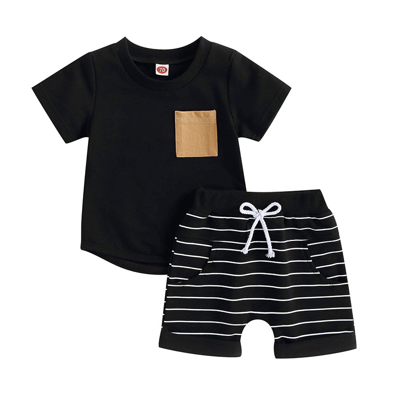 2023-03-01 Lioraitiin 0-4Years Baby Kids Boys 2Pcs Summer Set Short Sleeve Crew Neck T-shirt with Striped Shorts Outfit