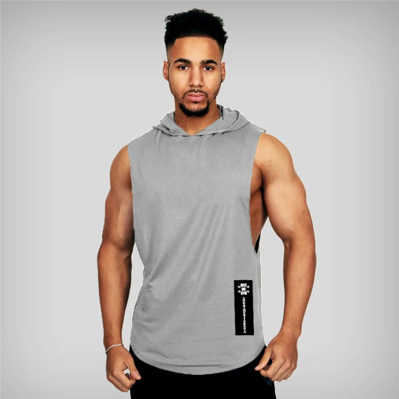 Gym Hooded Clothing Summer Cotton Fitness Tank Tops Open Side Mens Workout Muscles Vests Bodybuilding Sleeveless Loose Hoodie