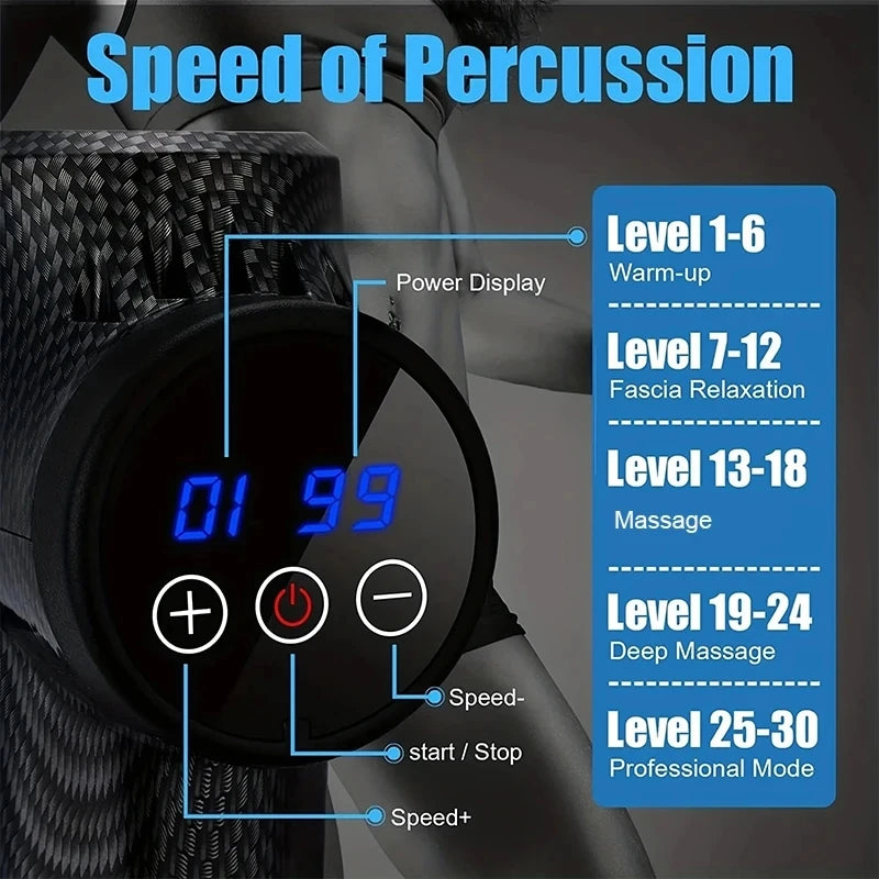30 Levels Deep Muscle Massage Gun Electric Percussion Pistol Massager For Body Neck Back Leg Fitness Tool