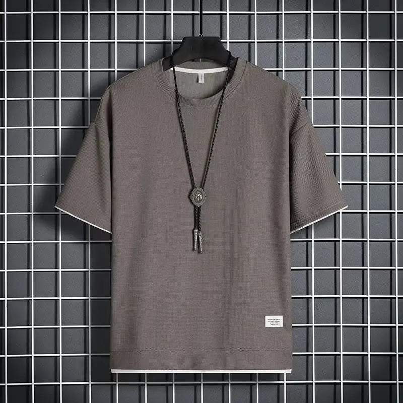Men's Summer Short Sleeve Waffle Top Casual Breathable Comfortable 1pcs T-shirt for Active Lifestyle Acorrding to image color