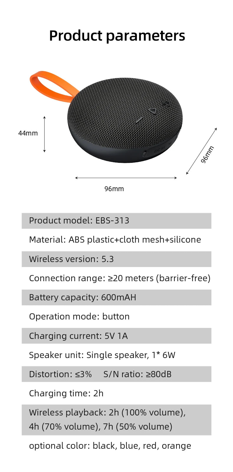 Rockmia EBS-313 Mini Portable Speaker BT5.3 Outdoor Waterproof IPX6 Fabric Mesh Handle Super Magnet Function