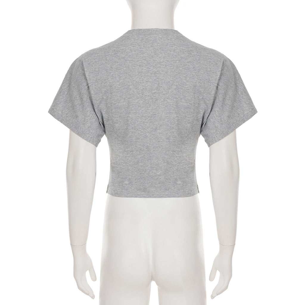 SUCHCUTE Solid Cotton O-Neck Pullover Waist Short Top Women Short-Sleeved Loose T-shirt Causal All-Match Shirts Summer Basic New