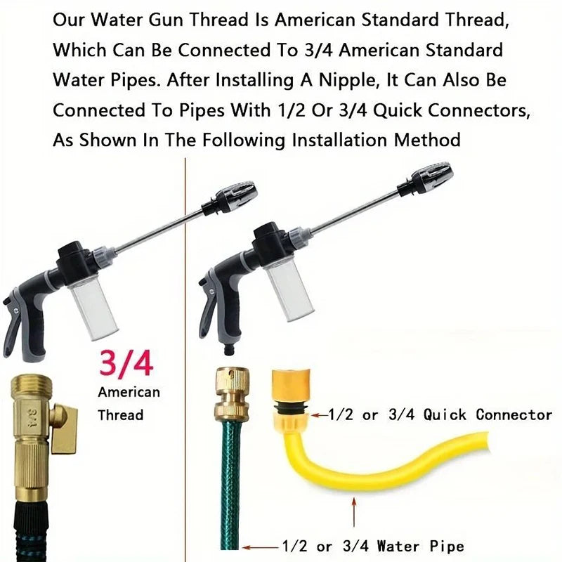Portable High-Pressure Water Gun Adjustable Metal Cleaning Car Wash Machine Garden Watering Hose Nozzle Sprinkler Foam Water Gun